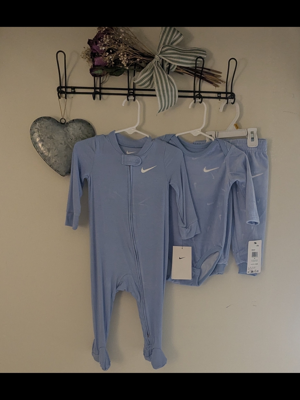 Nike Light Blue Baby Footed One-Piece with Bodysuit & Pants Set